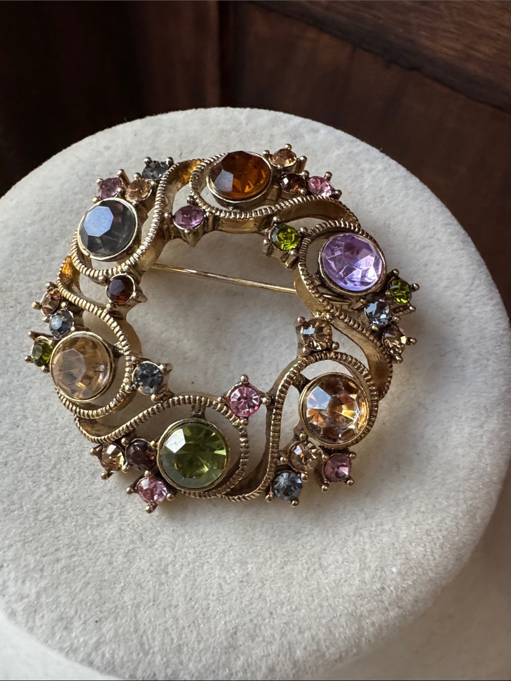 Monet Vintage Gold-Tone Multicolor Crystal Wreath Brooch - Women Jewelry